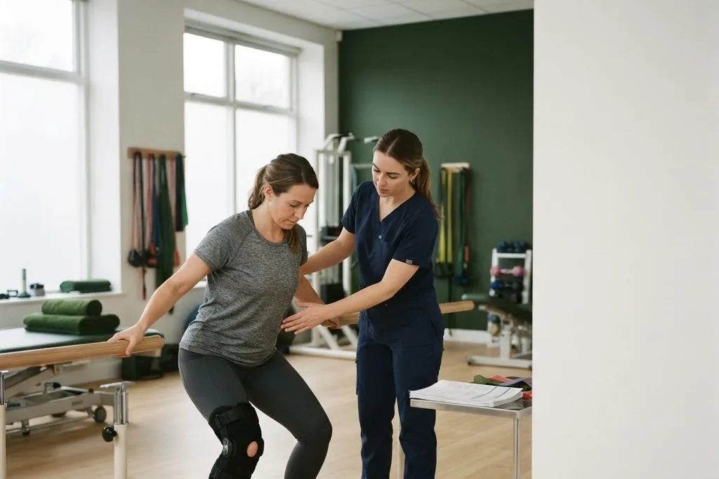 A client doing supported strength work after surgery in a clinic in Toronto