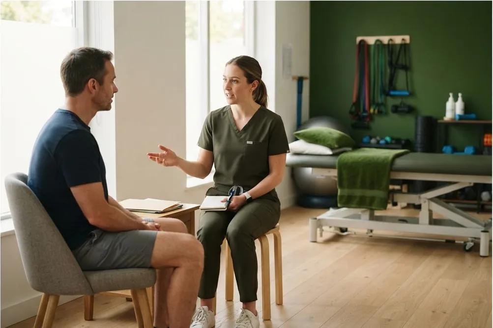 A therapist and client reviewing the previous week at the start of a session in Toronto